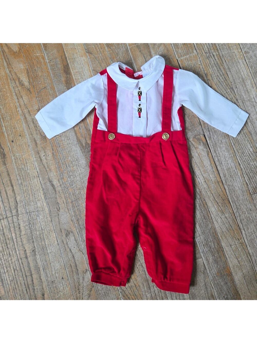 Red and White Baby Outfit with Soldier Embroidery Sz 2t